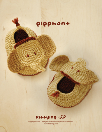 Elephant Baby Booties Crochet PATTERN, SYMBOL DIAGRAM (pdf)