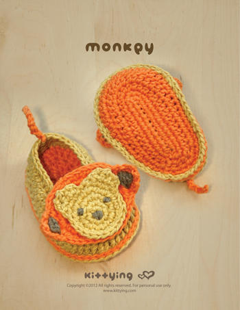 Monkey Baby Booties Crochet PATTERN, SYMBOL DIAGRAM (pdf)
