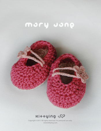 Pinky Red Mary Jane Baby Booties Crochet PATTERN DIAGRAM (pdf)
